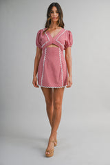 LILLIANNA GINGHAM TRIM DETAILED MINI DRESS