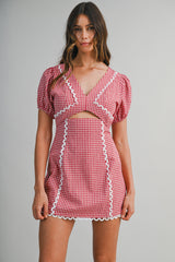LILLIANNA GINGHAM TRIM DETAILED MINI DRESS