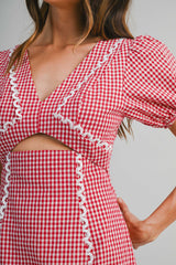 LILLIANNA GINGHAM TRIM DETAILED MINI DRESS
