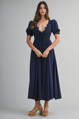 NOEMI LACE BODICE MIDI DRESS