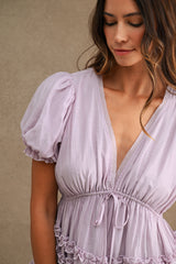 PHOEBE RUFFLE DETAIL V NECK MINI DRESS