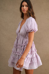 PHOEBE RUFFLE DETAIL V NECK MINI DRESS