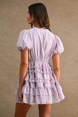 PHOEBE RUFFLE DETAIL V NECK MINI DRESS