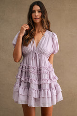 PHOEBE RUFFLE DETAIL V NECK MINI DRESS