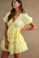 PHOEBE RUFFLE DETAIL V NECK MINI DRESS