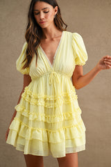 PHOEBE RUFFLE DETAIL V NECK MINI DRESS