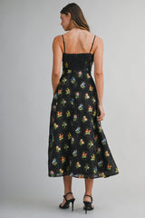 CELESTE MULTI FLORAL EMBROIDERED MIDI DRESS