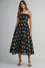 CELESTE MULTI FLORAL EMBROIDERED MIDI DRESS