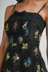 CELESTE MULTI FLORAL EMBROIDERED MIDI DRESS