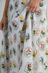 CELESTE MULTI FLORAL EMBROIDERED MIDI DRESS