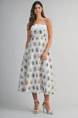 CELESTE MULTI FLORAL EMBROIDERED MIDI DRESS