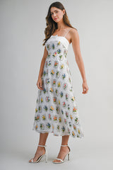 CELESTE MULTI FLORAL EMBROIDERED MIDI DRESS