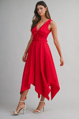 SHELBY SHARK BITE HEM MIDI DRESS