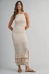 MALIYAH KNITTED BODYCON RUFFLE HEM MIDI DRESS