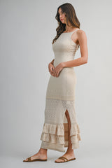 MALIYAH KNITTED BODYCON RUFFLE HEM MIDI DRESS