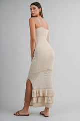 MALIYAH KNITTED BODYCON RUFFLE HEM MIDI DRESS