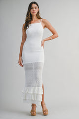 MALIYAH KNITTED BODYCON RUFFLE HEM MIDI DRESS