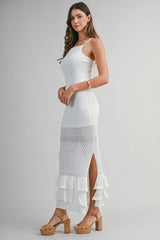 MALIYAH KNITTED BODYCON RUFFLE HEM MIDI DRESS