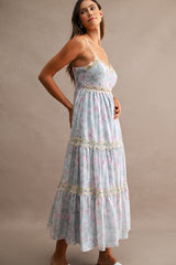 LANDRY FLORAL PRINTED TRIM MIDI DRESS