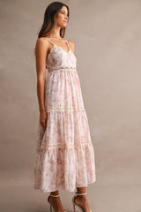 LANDRY FLORAL PRINTED TRIM MIDI DRESS