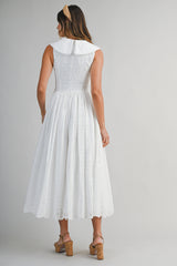 PALOMA BIB COLLAR EYELET MIDI DRESS
