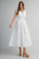 PALOMA BIB COLLAR EYELET MIDI DRESS