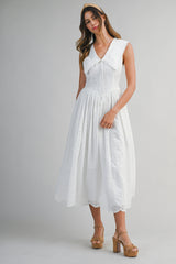 PALOMA BIB COLLAR EYELET MIDI DRESS