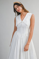 PALOMA BIB COLLAR EYELET MIDI DRESS