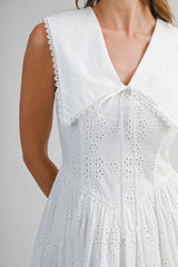 PALOMA BIB COLLAR EYELET MIDI DRESS