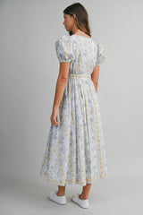 SOPHIA FLORAL PRINTED PUFF SLEEVES MIDI DRESS