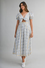 SOPHIA FLORAL PRINTED PUFF SLEEVES MIDI DRESS