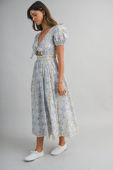 SOPHIA FLORAL PRINTED PUFF SLEEVES MIDI DRESS