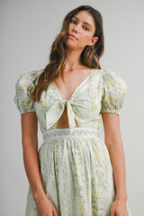 SOPHIA FLORAL PRINTED PUFF SLEEVES MIDI DRESS