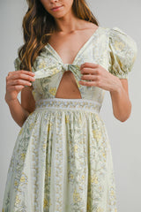 SOPHIA FLORAL PRINTED PUFF SLEEVES MIDI DRESS