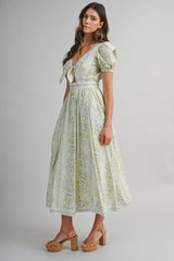 SOPHIA FLORAL PRINTED PUFF SLEEVES MIDI DRESS