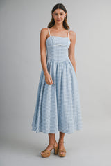 SAMIRA GINGHAM PLAID MIDI DRESS