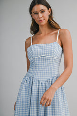 SAMIRA GINGHAM PLAID MIDI DRESS