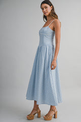 SAMIRA GINGHAM PLAID MIDI DRESS