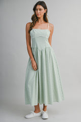 SAMIRA GINGHAM PLAID MIDI DRESS