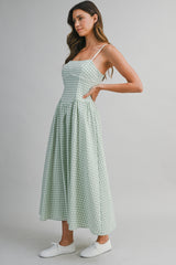 SAMIRA GINGHAM PLAID MIDI DRESS
