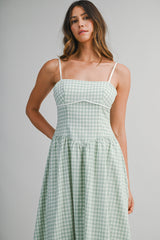 SAMIRA GINGHAM PLAID MIDI DRESS