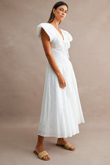 LESLIE EYELET PUFF SLEEVES MIDI DRESS