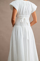 LESLIE EYELET PUFF SLEEVES MIDI DRESS