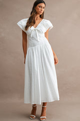 LESLIE EYELET PUFF SLEEVES MIDI DRESS