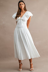 LESLIE EYELET PUFF SLEEVES MIDI DRESS