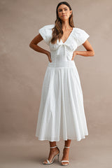 LESLIE EYELET PUFF SLEEVES MIDI DRESS
