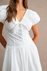 LESLIE EYELET PUFF SLEEVES MIDI DRESS