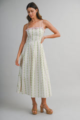 ELOWYN WALL PAPER PRINT CONTRAST MIDI DRESS