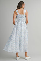 AVAYAH FLORAL PRINTED EMBROIDERY MIDI DRESS