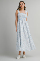 AVAYAH FLORAL PRINTED EMBROIDERY MIDI DRESS